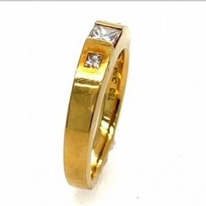 18K Tiffany & Co. Diamond Princess Cut Stones Yellow Gold Ring Bridal Registry